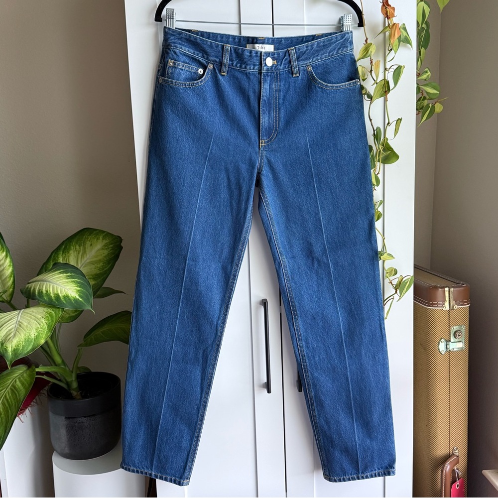 Tibi Elfi Medium Stone Wash Denim Blue Jeans